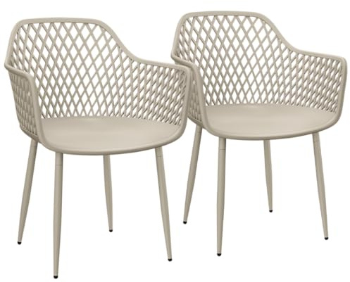 STEELSØN Quasira Gartenstühle 2er Set – Gartensessel wetterfest & UV-resistent – Outdoor Stühle für Balkon/Garten/Terrasse – Loungesessel Taupe bis 120 kg – Schalenstuhl aus Kunststoff mit Armlehnen