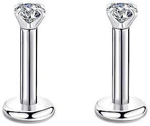 Candyfancy 1.2MM CZ 16G Piercing Nez Labret Tragus Acier Chirurgical Stud Oreilles Cartilage Helix Levre Lip Boucle d Oreille Helic Strass Zirconium Pierre 2MM pour Cadeau de Noel
