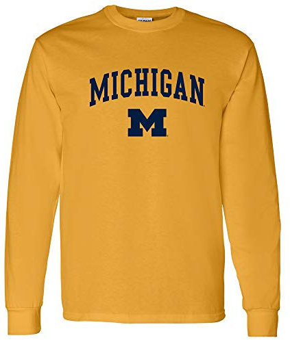 NCAA Offiziell lizenziertes College – University Team Color Arch Logo Langarm, Michigan Wolverines Gold, Klein