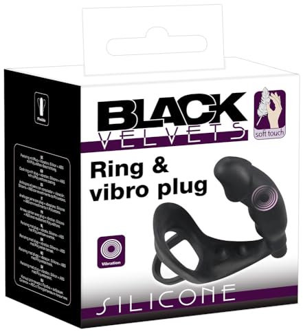Black Velvets Ring & Vibro Plug - Penisring mit vibrierendem Analplug für ihn, Butt Plug mit Cockring und genopptem Perineumsteg, Sextoy für Anfänger und Profis, schwarz