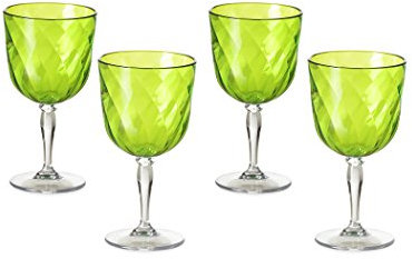 Omada Design Satz 4 Weingläser von 27,5 Cl aus Durchsichtigen und Farbigen Acryl, Spülmaschinenfest, Ideal für Mittag- und Abendessen im Freien, Linea Diamond
