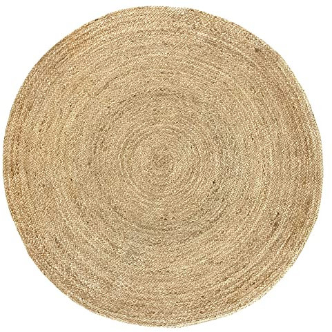 Hamid - Jute Teppich Rund, Alhambra Teppich Handgewebt 100% Naturfaser de Jute, Wohnzimmer, Schlafzimmer, Flurteppich, Dekoration, Farbe Natur, (150x150cm)