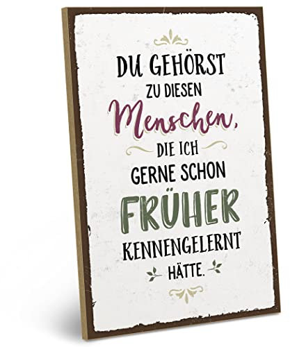ARTFAVES® Wandbild Holzschild mit Spruch - DU GEHÖRST ZU DIESEN MENSCHEN - Türschild Retro Vintage Deko Bild Geschenk - Liebe, Freundschaft