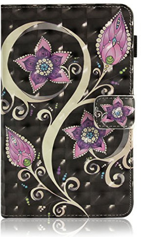 Kindle Fire 7 case,PU Leather Card Slot [Anti-Slip Stripe] Smart Magnetic Cover Soft Micro Fiber Case for Amazon Kindle Fire HD7(Compatible with 7th Generation 2017 & 5th Generation 2015)-Flower