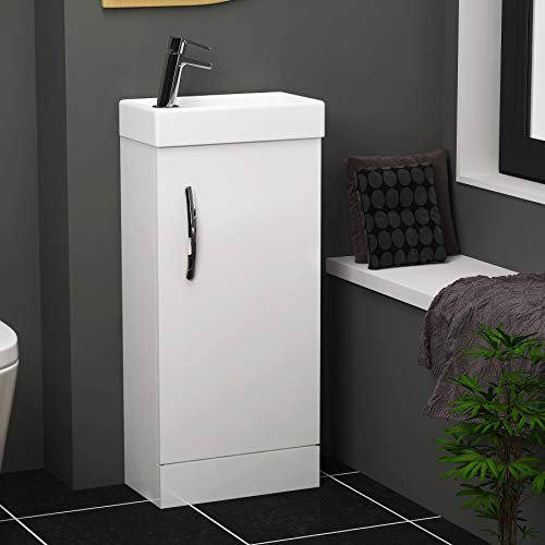 Modern Bathroom Vanity Unit 400mm 1-Door Floor Standing Storage Cabinet Basin Sink Gloss White Cloakroom