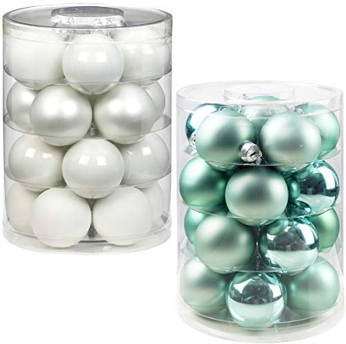 Inge Glas Magic 40 Weihnachtskugeln im Set | Echtglas-Christbaumkugeln in besonderen Farben | Hochwertiger Christbaumschmuck (Frosty Mornings | Mint mit weiß)