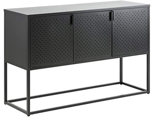 AC Design Furniture Nino Anrichte mit 3 Türen, B: 120 x H: 80 x T: 40 cm, Schwarz, Metall, 1 Stk