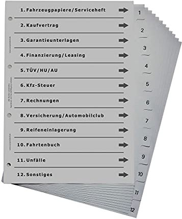 Ordnerregister für Kfz, DIN A4, lichtgrau (10er Set)