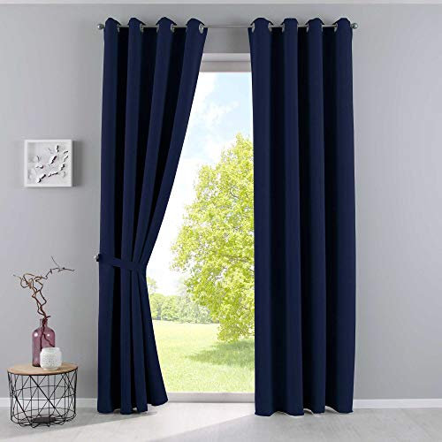 Gardinenbox Vorhänge Blickdicht »Newyork« Blau HxB 225x140 cm 2er-Pack Thermo-Gardinen Verdunkelungsvorhang Blackout Ösen schalldämmend ÖKOTEX UV-Schutz Raffhalter, 201920600-2
