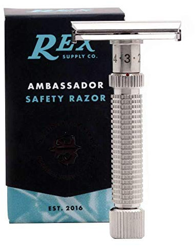 Rex Supply Company, Rex Ambassador, Nassrasierer, 100 % Edelstahl, verstellbar, doppelseitige Klinge, handgefertigt in den USA