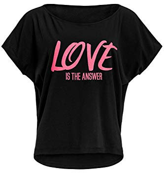 Winshape Damen ultra leichtes Modal-Kurzarmshirt MCT002 mit neon pinkem „Love is the answer” Glitzer-Aufdruck, Winshape Dance Style