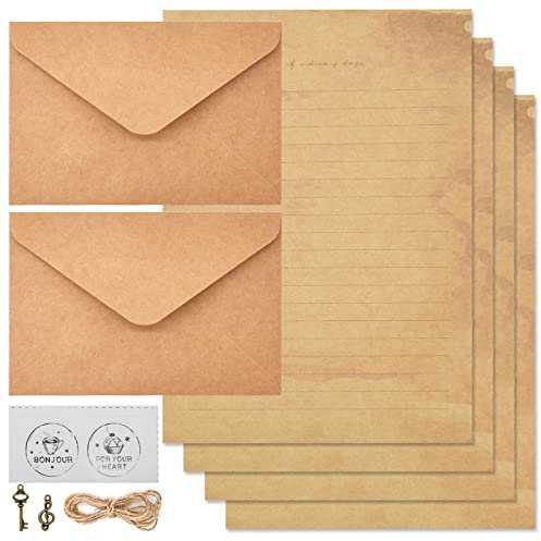 Qixuer 1Set Vintage Briefpapier Aged Briefumschläge,Vintage Letter Briefumschläge Set Briefpapier und Umschläge Set Retro Design DIY Vintage Grußkarten Umschlag für Briefe Geschenke Liebesbrief (1)