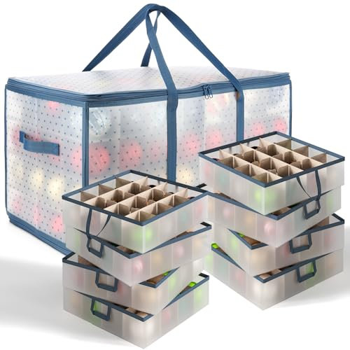 Hearth & Harbor Große Aufbewahrungsbox mit verstellbaren Trennwänden aus Kunststoff für 128 Weihnachtsdekorationen oder Dekorationen, Plastik, Plastic