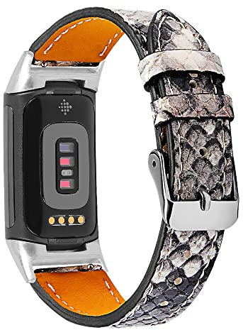 AISPORTS Lederarmband Kompatibel mit Fitbit Charge 6/5 Armband Damen Herren, Weiches Atmungsaktives Leder Sportarmband Klassischer Metallschnalle Ersatzarmband für Fitbit Charge 6/5 Fitness Tracker