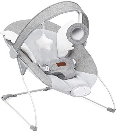 MoMi TULI Babywippe für Babys bis 9 kg, 58 x 49 x 53 cm, 3-Punkt-Sicherheitsgurt, Metallgestell mit Antirutsch-Füßchen, sensorisches Modul mit Melodien und Vibration