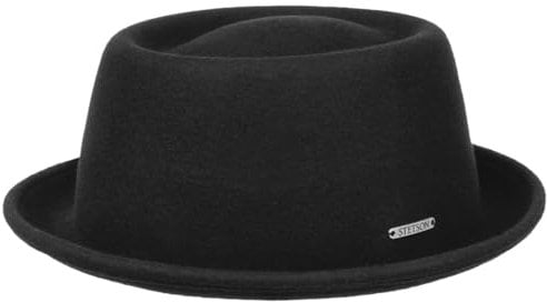 Stetson Uni Pork Pie Wollhut - Klassischer Filzhut - Hut mit Metall-Emblem - Faltbar & wasserabweisend - Herren & Damen - Ganzjährig schwarz M (56-57 cm)