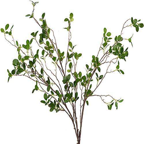 Antspirit Künstliche Zweige, künstliche Grünstiele, künstliche Grünstiele, künstliche Zweige für Vase, künstliche Eukalytus-Zweige, künstliche Ficus-Zweige, 114,3 cm pro Zweig, Grün, 3 Stück