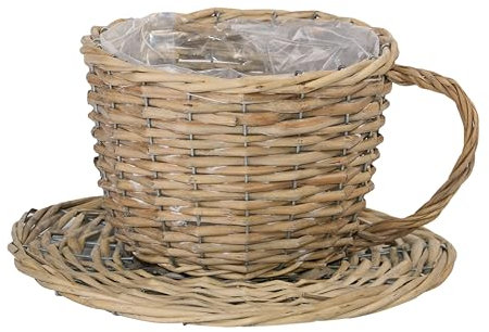 Wickerfield Tea Cup Wicker Basket with Handles Indoor Planter With Liner Personalised Gift Decorative Storage Basket Wedding Decoration