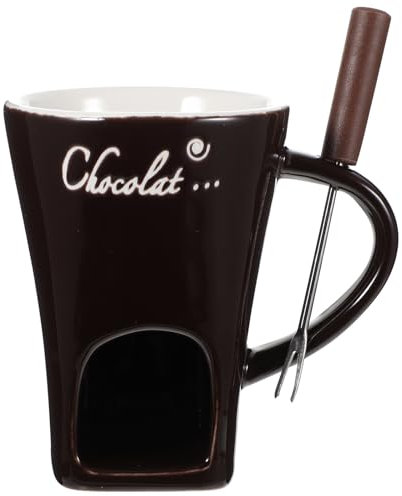 Ceramic Chocolate Fondue Set with Forks - Melting Pot for Cheese, Butter, Ice Cream, and Desserts - Detachable Fondue Mug for Kitchen, Parties, and Afternoon Tea
