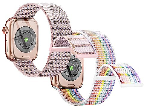 2 Stück Kinder Nylon Armbänder kompatibel mit Apple Watch 38mm 40mm 41mm 42mm (Series 10) Armband, Weiche Armbänder für iwatch Series 11 10 9 8 7 6 5 4 3 2 1 SE SE2 SE3