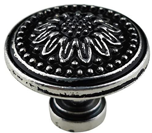 WenRan Vintage Knauf Mit Rückseite Sonnenblume Schublade Kommode Pull Griff Für Schrank Mit Antikem Silber Mit Schwarzen Retro Möbel Hardware (1,Kleinerer Knopf)