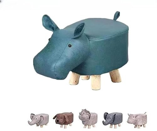 Doynrtx Kinder-Tritthocker in Tierform, weich gepolsterter Fußhocker, gepolsterter Ottomane, Massivholz, Fußstütze, Tritthocker, Stuhl für Schlafzimmer, Wohnzimmer, Flur (grünes Nilpferd)