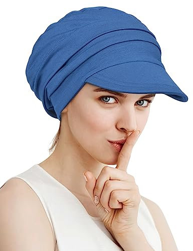 Alnorm Visor Sun Hat Beanie Cap für Krebspatienten Sanfte Kopfbedeckung Blau
