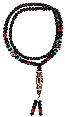 Buachois Dzi Augen Perlen Halskette, tibetische Halskette, Amulett Anhänger Halskette, neun Augen Dzi Perlen Anhänger Halskette China tibetische Halskette für Frauen Männer