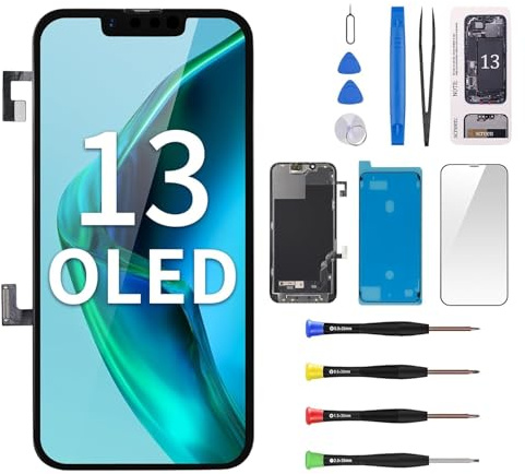 [OLED] Pantalla de repuesto para iPhone 13 con sensor de proximidad, altavoz OLED, pantalla táctil de 6.1 pulgadas, digitalizador de vidrio frontal, impermeable, kit de herramientas de reparación