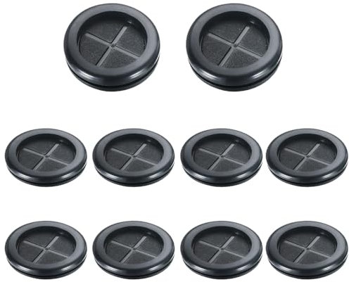 Leliafleury Closed Rubber Grommet 10 Pcs 32mm Double Sided Hole Plugs Round Rubber Grommet for Protecting Wires Plugs Cables, Black