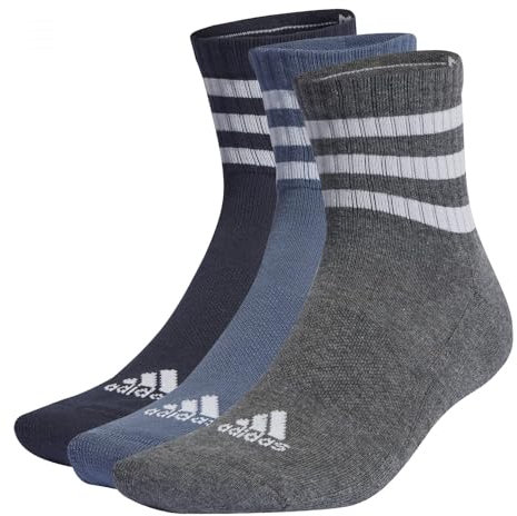 adidas Unisex 3 STRIPES CUSHIONED SPORTSWEAR MID CUT SOCKS 3 PAIR PACK, XL