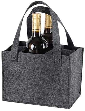 XUEHOU Flaschenträger 6 Flaschen Flaschentasche Filz Flaschenkorb Getränketräger Weinflasche Tasche Männerhandtasche Wein Einkaufstasche mit Trennwänden Wiederverwendbar für Party
