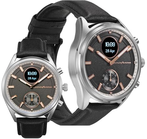 pininfarina Hybrid Sintesi Smart Watch, Heart Rate Monitoring, Fitness Tracker, Genuine Leather Strap, Sleep Monitoring, GPS Tracker, 30-Day Battery Life, Android & iOS Compatible