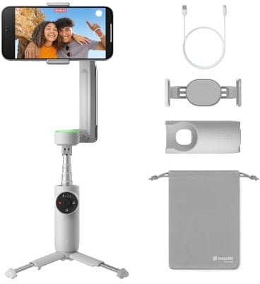 Insta360 Flow Pro - Stabilizzatore per smartphone con IA, supporto Apple DockKit, Tracciamento Panoramico Infinito 360º, Stabilizzazione a 3 assi, Treppiede + Selfie Stick integrati, Tracciamento IA