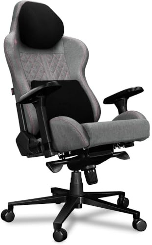 YUMISU 2050F Bürostuhl Gaming Stuhl | Gamingstuhl mit Magnet-Nacken-und-Lendenkissen, Gamer Stuhl Stoff Hellgrau/Rosa mit 4D-Armlehnen, Computerstuhl bis 150 kg