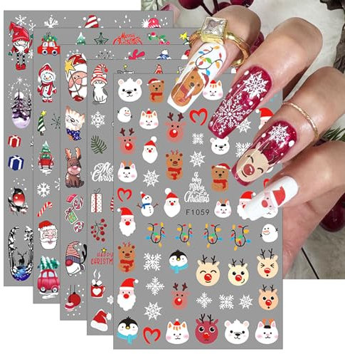 JMEOWIO 10 Sheets Christmas Nail Art Stickers Decals Self-Adhesive Snowflake Winter Holiday Cute Nail Supplies Nail Art Design Decoration Accessories