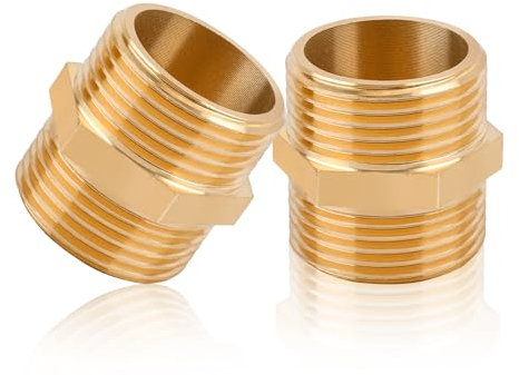 DesertBoy 2 Stück Doppelnippel Messing Fittings, Doppelnippel 1 Zoll Gewindefittings, Doppelnippel Reduziert, Doppelnippel Sechskant, Doppelnippel Messing, Messing Außengewinde für Rohranschluss