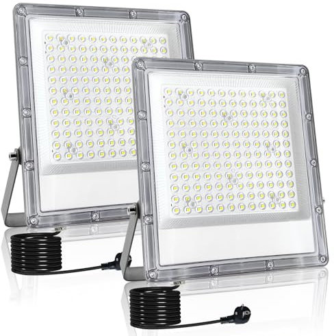 Indmird Focos LED Exterior 150W, 2 Piezas 15000LM Proyector LED IP66 Impermeable 6500K Blanco Frío Iluminación de Seguridad Para Patio, Jardín, Terraza, Entrada, Fábrica