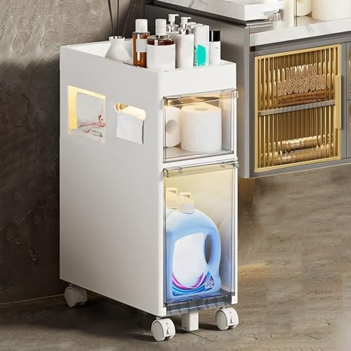 Armadietto portaoggetti sottile da bagno con 2 ripiani da cucina stretto sotto il lavandino, organizer con cassetti e ruote per piccoli spazi da 22,9 cm