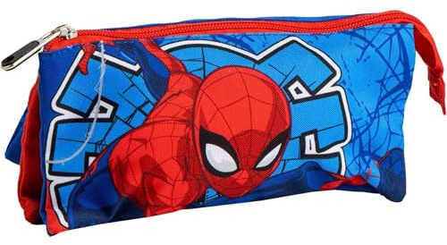 Spiderman-Federmäppchen mit 3 Fächern, Dreifach-Schultasche mit Spidey-Design, robusten Reißverschlüssen und großem Fassungsvermögen für Stifte, Marker und Kinderzubehör, Spiderman, Lizenzprodukt