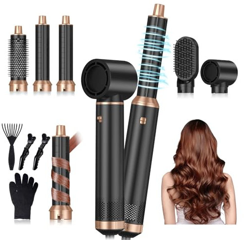 Souvik 5 in 1 Hair-style Set, Heißluftbürste, Haarföhn, Lockenstab Automatisch, Haarglätter, Multifunktionaler Air-styler für Glätten, Locken, Volumisieren, Trocknen, Heimgebrauch & Reisen