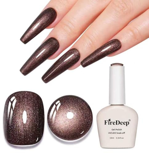 Firedeep 10ml Hema Free Glitter Gel Nail Polish Soak Off Long Lasting Brown Gel Polish Salon DIY at Home Gift for Women 1Pcs