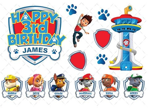 Dog Squad Patrol Birthday Cake Topper Decorating Kit – Edible Icing Decorations for Kids Party – Dog Squad Character Badges – Matching Cupcake Toppers – Dog Patrol Party Supplies (Blue)