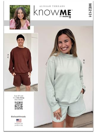 Know Me Sewing Pattern ME2131A Unisex Knit Sweatshirts and Shorts by Alissah Threads A (XS-S-M-L-XL-XXL)
