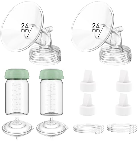 Breast Pump Parts Compatible with Spectra S1/S2/9 Plus/Synergy Gold, Full Set Replacement Parts for Spectra Include 24mm Flange, Duckbill Valve, Backflow Protector, Tubing, Bottle, Not Original Parts