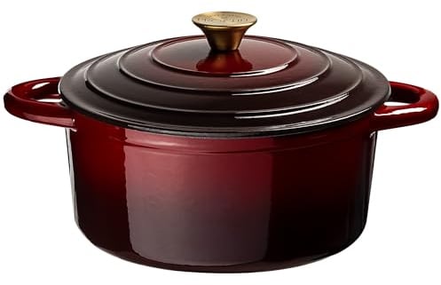 Prochef Enamelled Cast Iron Round Casserole Dish with Lid 21cm – Durable Oven & Hob Safe Cookware, Easy to Clean, Ideal for Stews, Soups, Curries & Side Dishes, Garnet