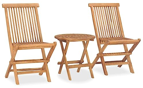Qnhdfrt Klappbarer Esstisch und 2 Stühle Set aus Teakholz für Garten Terrasse Balkon Bierzeltgarnitur mit platzsparendem Design