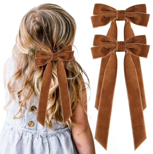 Haarschleife Samt, 2 Stück Exquisit Haarspange mit Schleife, Samt Hair Bows Elegant Haarschmuck Schleife für Mädchen Damen Alltagstauglich Party Hochzeit Haarschmuck (Braun)