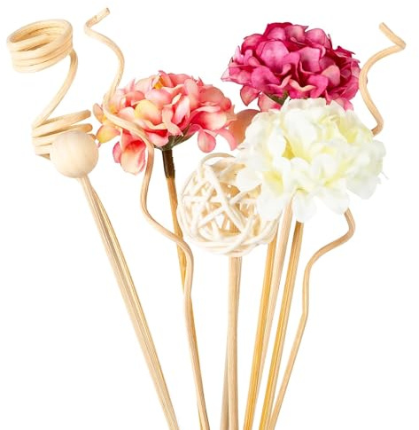 LUYSGBXR 10PCS Rosa Hortensien Blume Rattan Sticks Feuerfreie Düfte Reed Diffusor Stick DIY Ornamente Wohnkultur