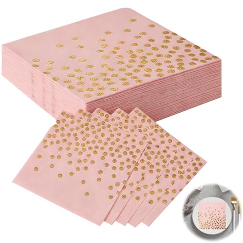 40 StückeServietten Gold Dots 2-lagig Party-Servietten 33 x 33 cm Rosa mit | x 33 cm, Cocktail für Deko, Geburtstagsfeier und Feiertagsfeier, 33 x, 33 cm, Goldenen Cocktail, für Deko, Hochzeit